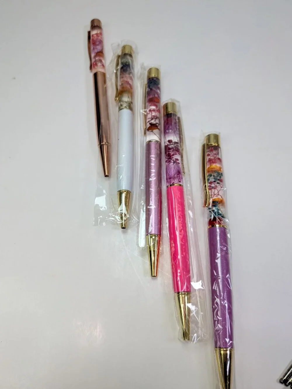 5pc Floating Floral Herbarium Pen Set Light Liquid Motion Cottagecore NEW